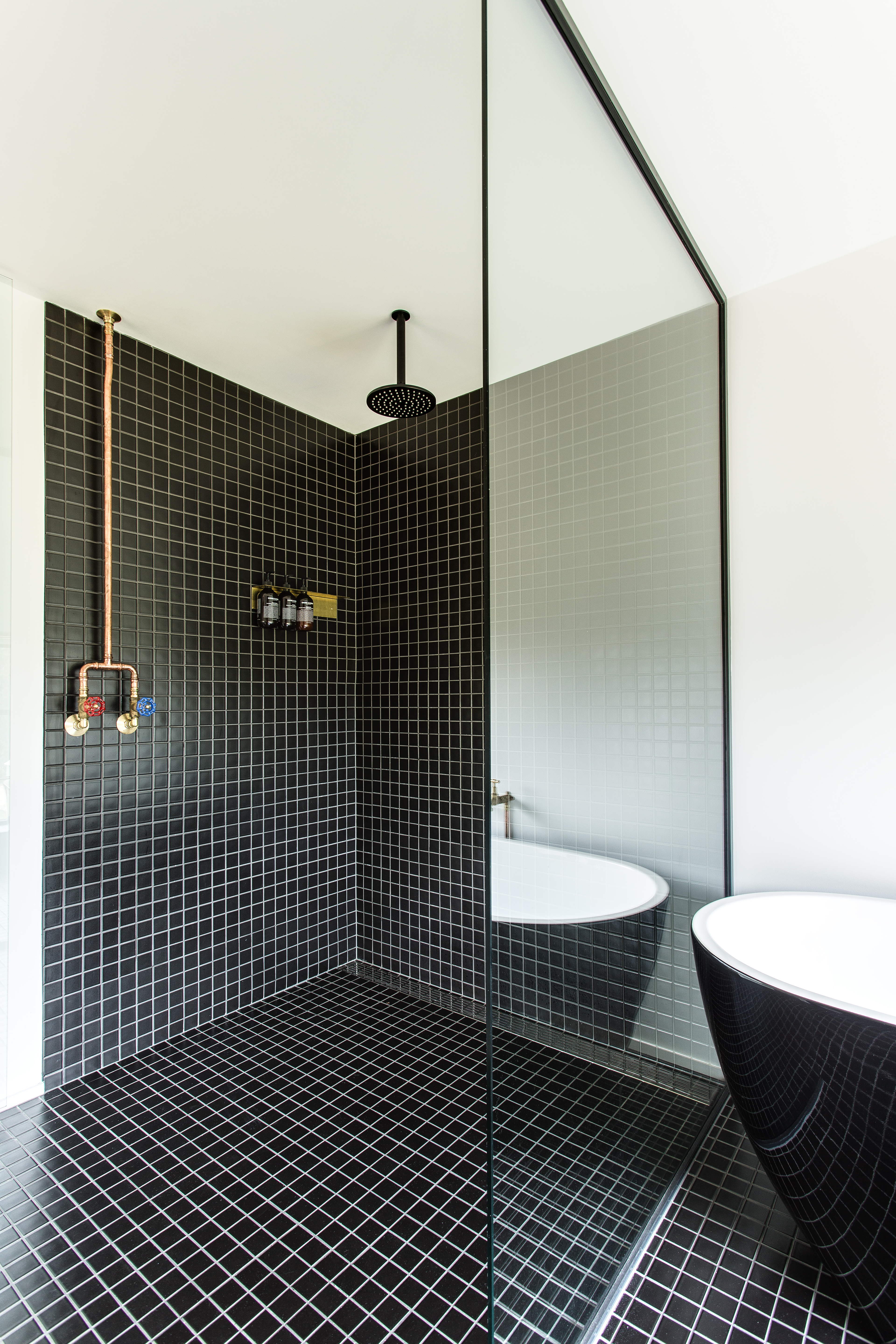 Art deco interior finishes for the newly renovated bathroom.